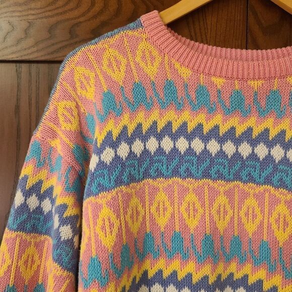 Vintage Pastel Geometeric Sweater 100% Cotton Brass Plumb Nordstrom - Picture 2 of 10